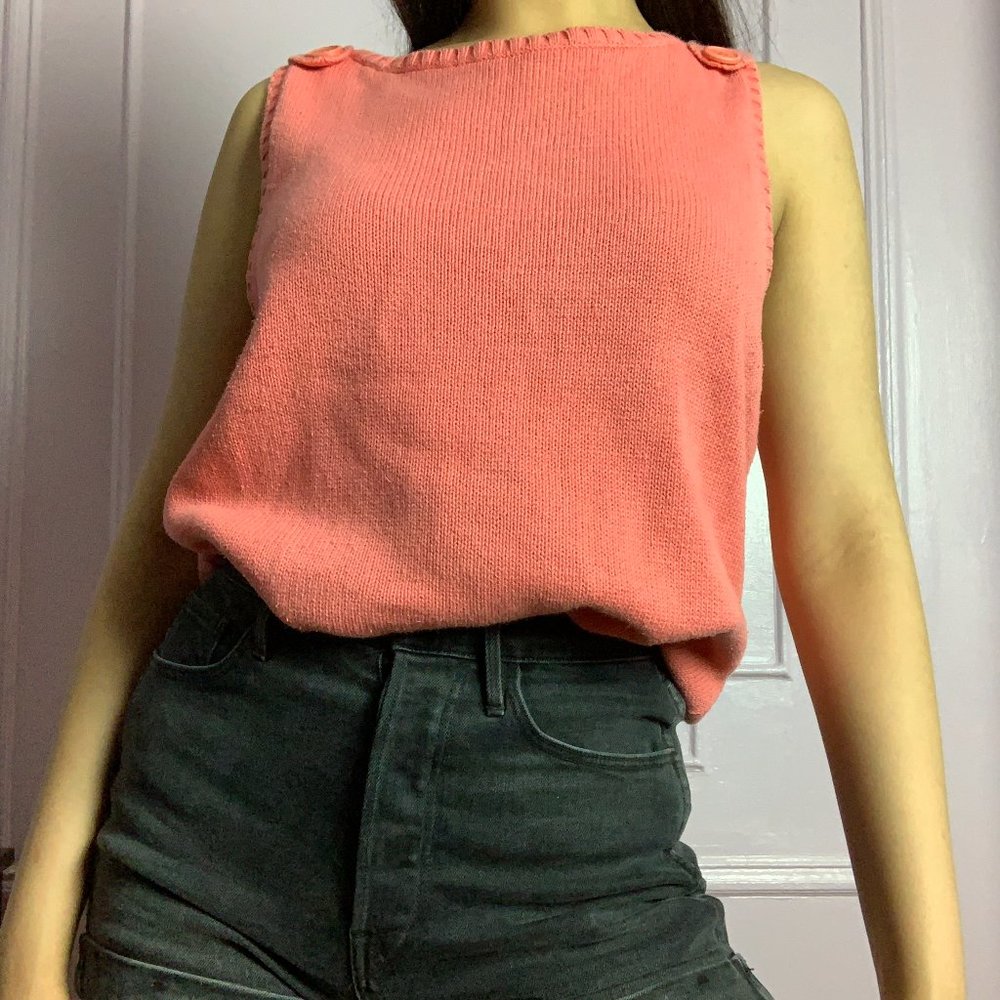 Jeanne Pierre Peach Knitted Button Tank